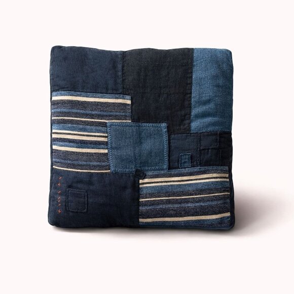 Ralph Lauren Stover Artisan Linen Patchwork Throw Pillow Cover Only 20x20 Blue - Picture 9 of 16